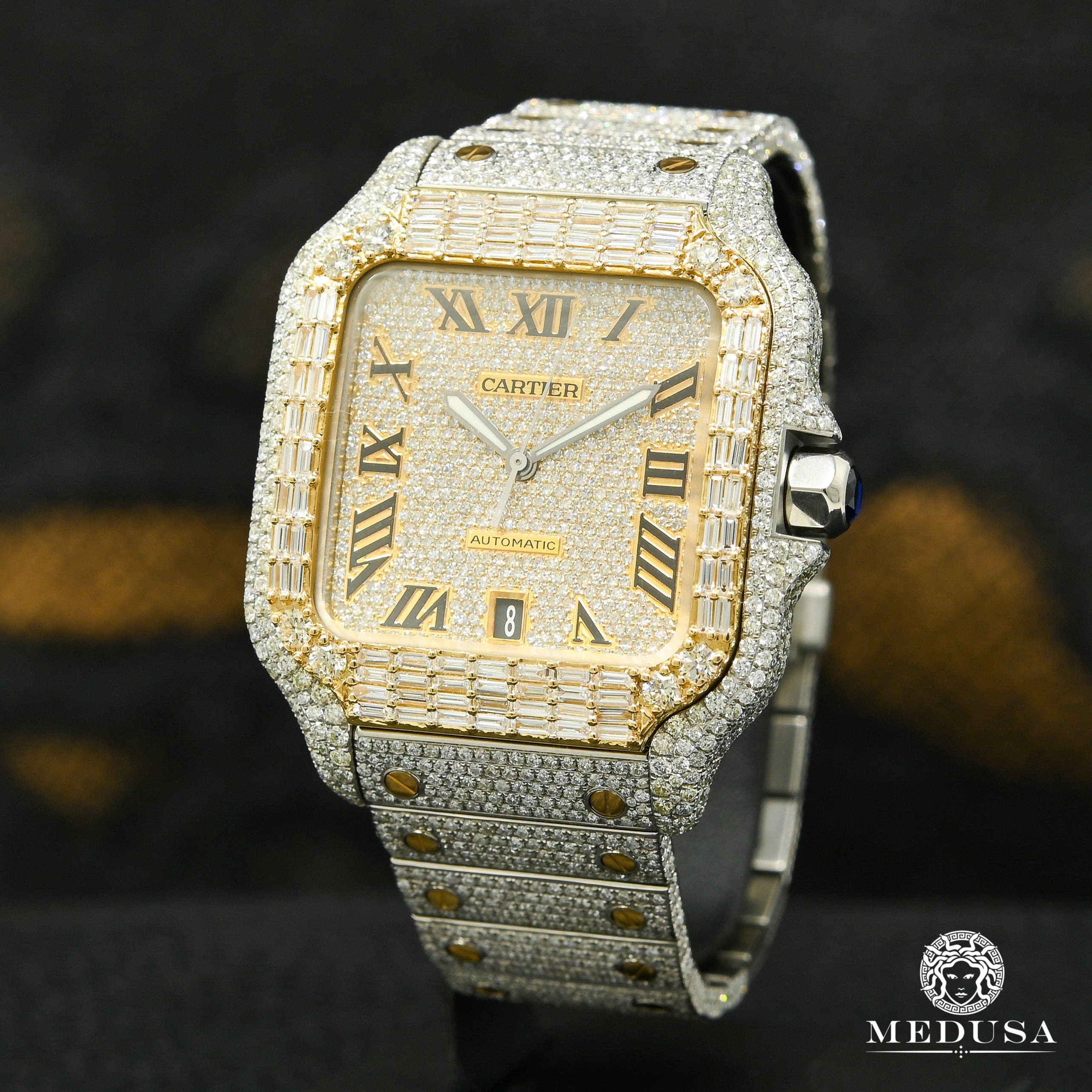 40mm Cartier Santos 100 XL Full Iced Emerald Cut