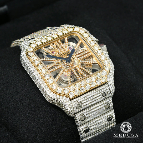 Cartier santos skeleton iced out replica hot sale