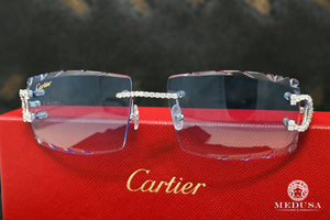 Cartier C Silver Blue Diamond Cut Lenses