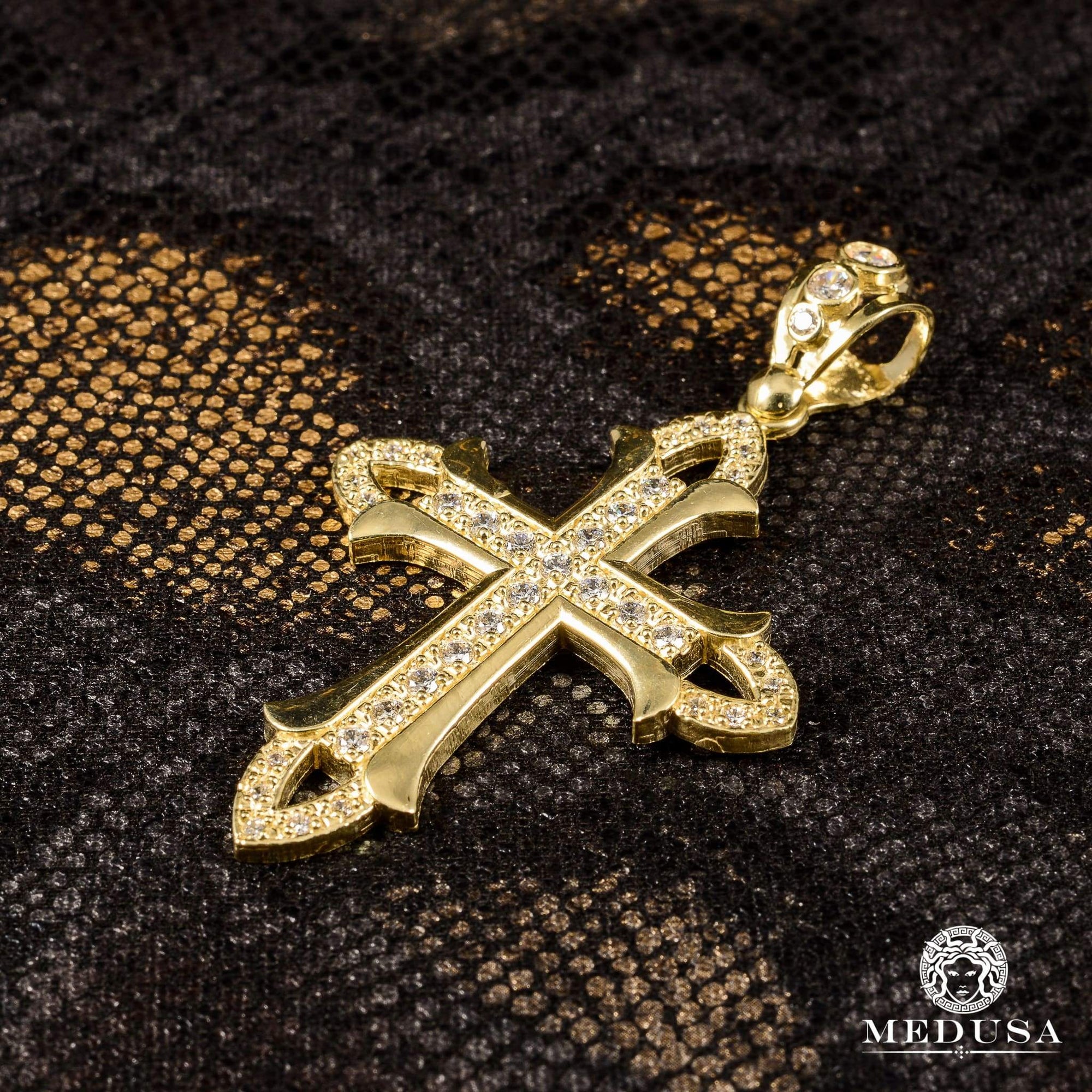 Pendentif en Or 10K | Pendentif Croix Crystal X8 54mm / Or Jaune