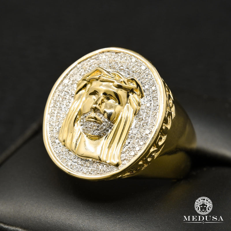Jesus ring | Head Face of Christ Cross Steel Gold Diamond