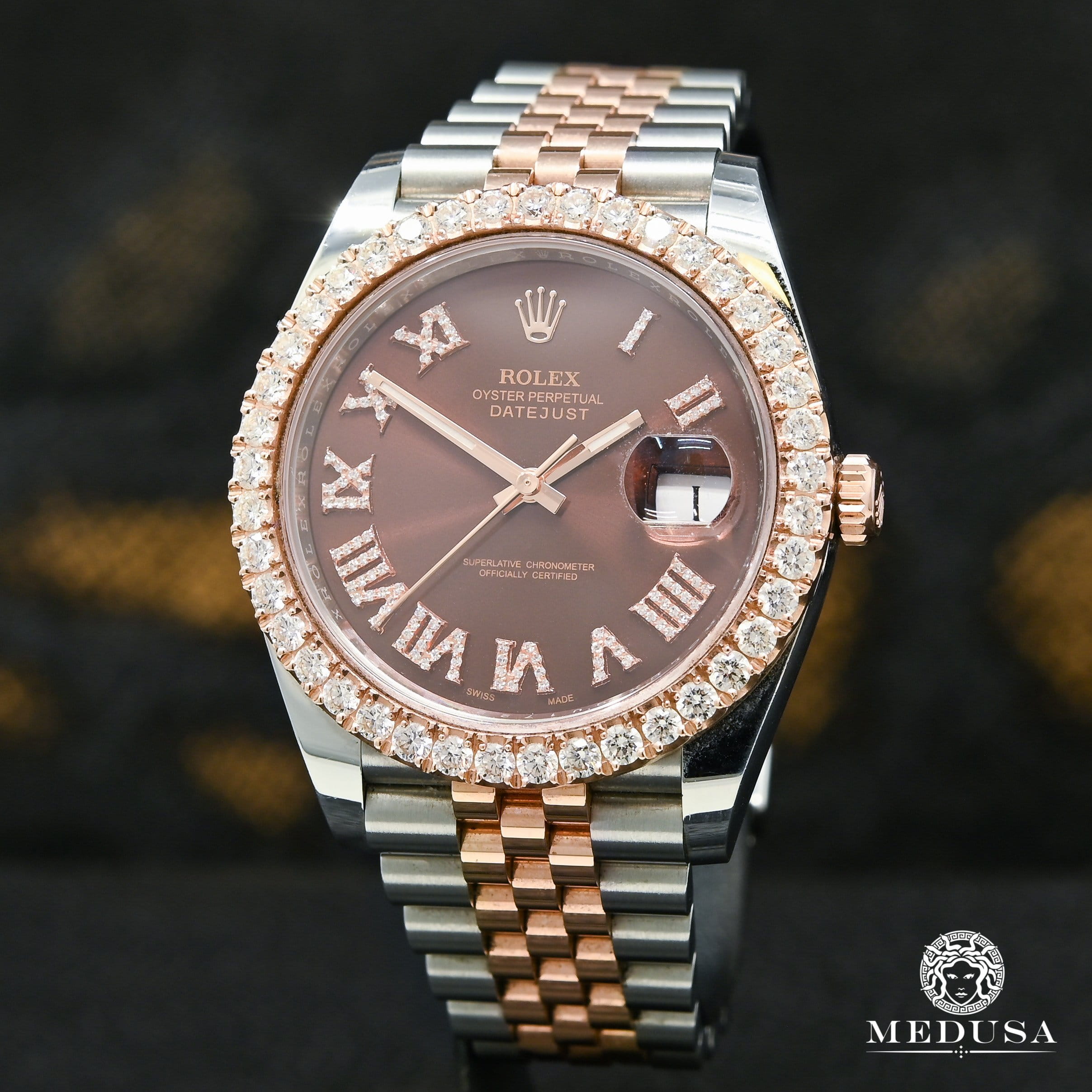 Rolex datejust rose gold roman online numerals