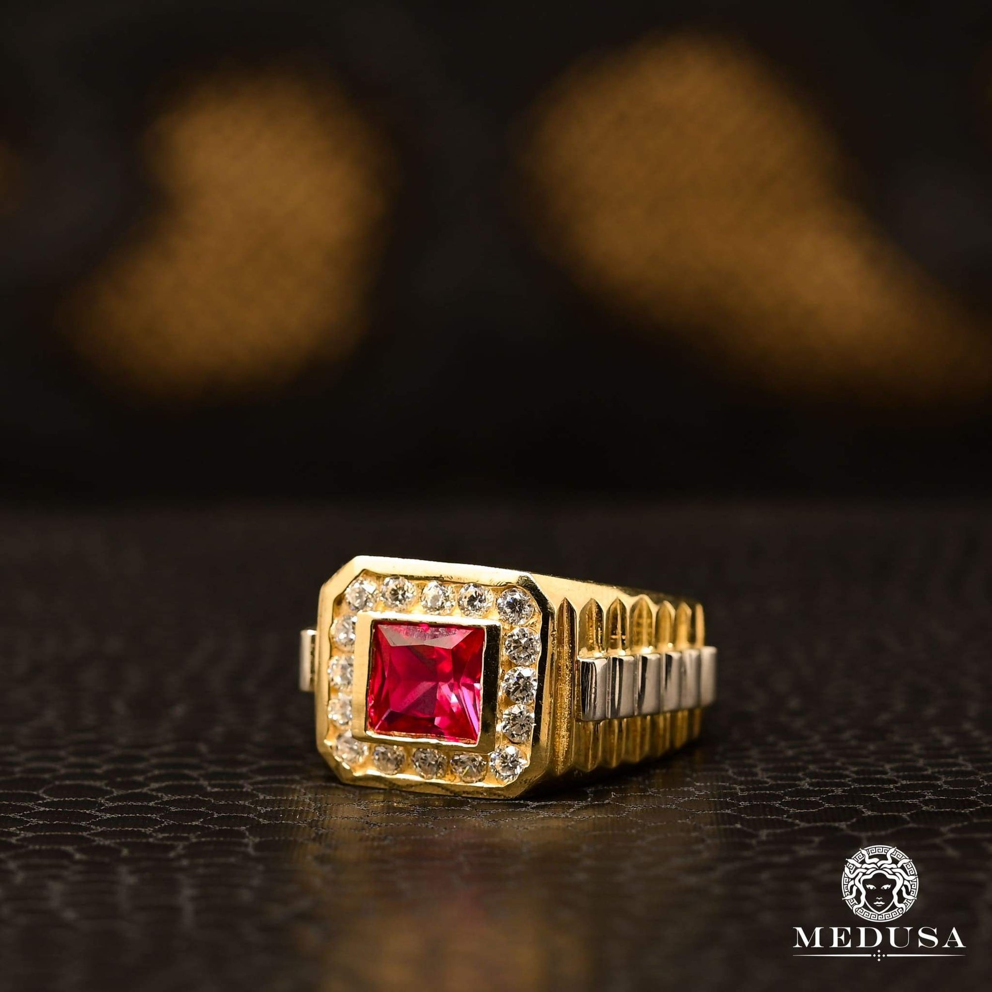 10K Gold Ring | Men's Ring Stone H3 Ruby / Yellow Gold